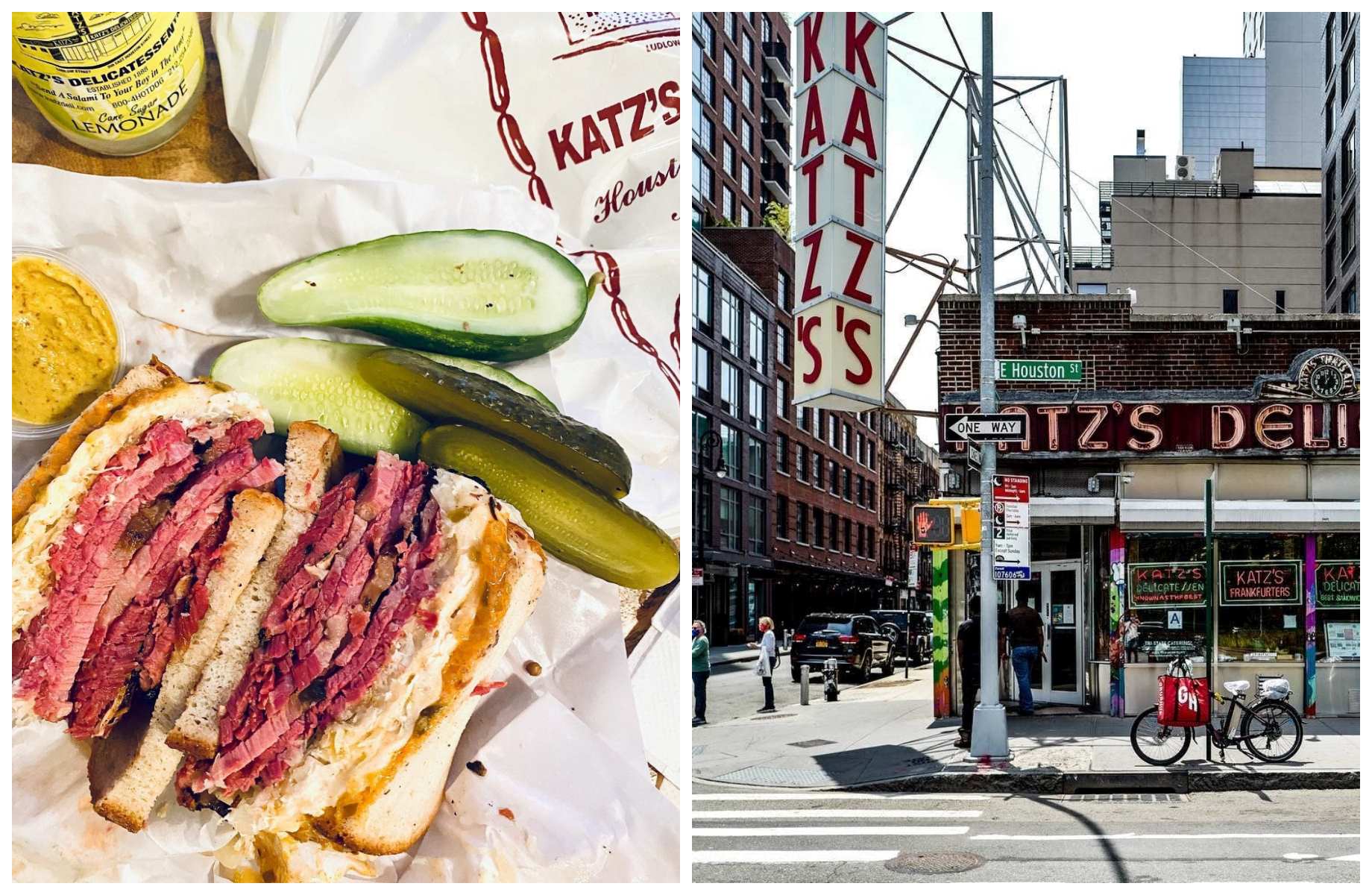 At Katz's, every slice of meat is hand-carved to order, delivered with mustard and a healthy dose of history under the iconic neon lights. © (L) htnyc/Instagram / (R) citygirlchronicles/Instagram