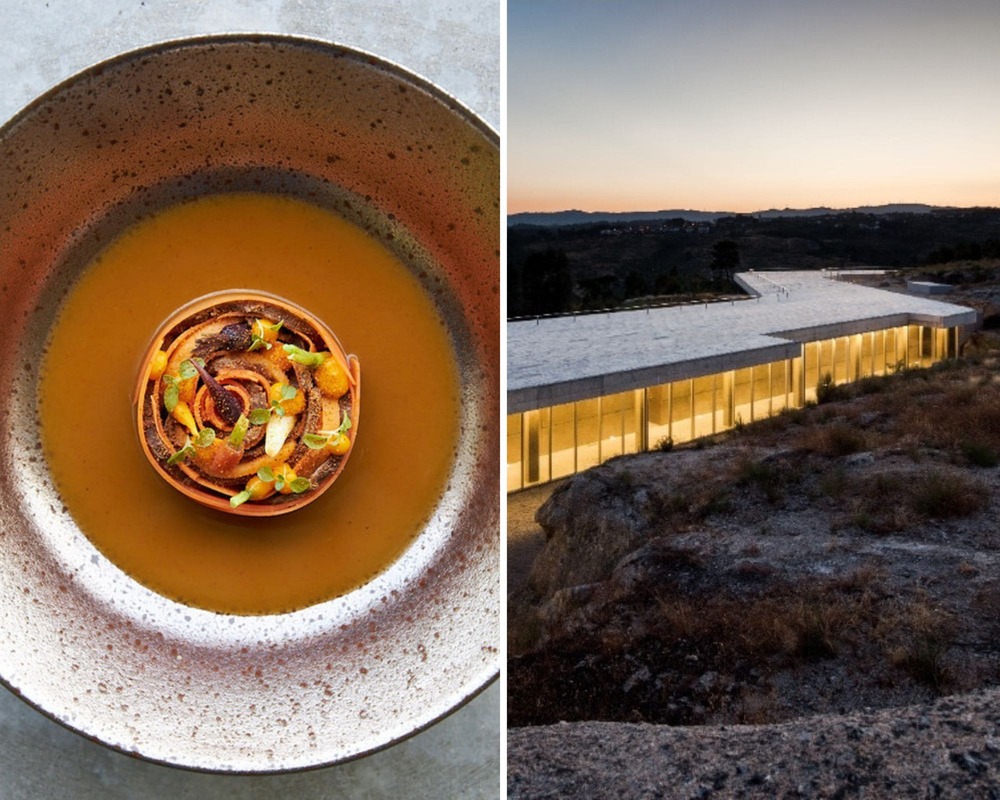 A Quinta de Lemos, rodeada por vales e vinhas, é o cenário do restaurante Mesa de Lemos. © Esquerda: Mário Ambrózio/Mesa de Lemos. / Direita: Mesa de Lemos