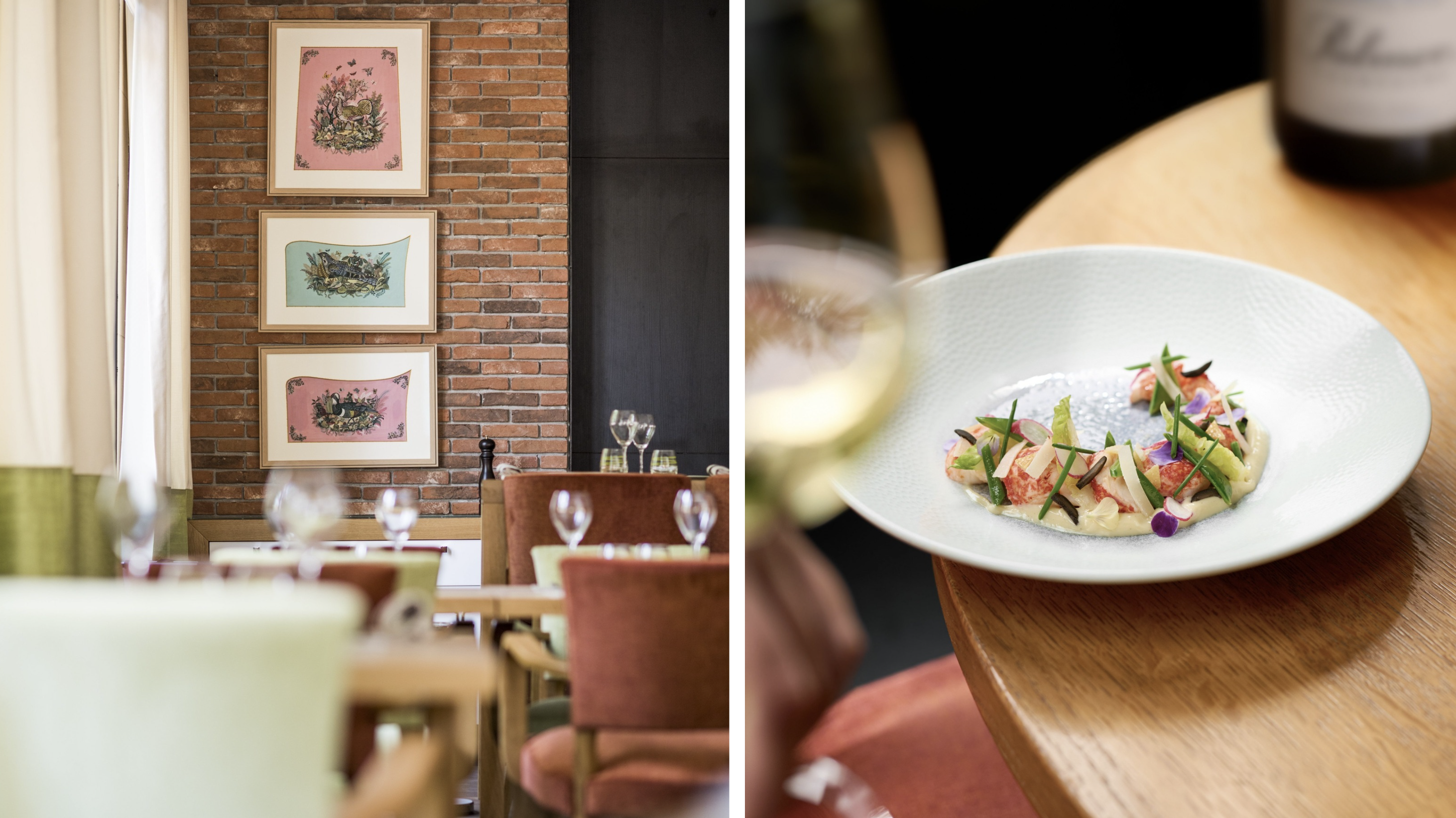 La brasserie Le Jardin au Domaine Les Crayères (à gauche : © Anne-Emmanuelle Thion, et à droite : © Cookheure)