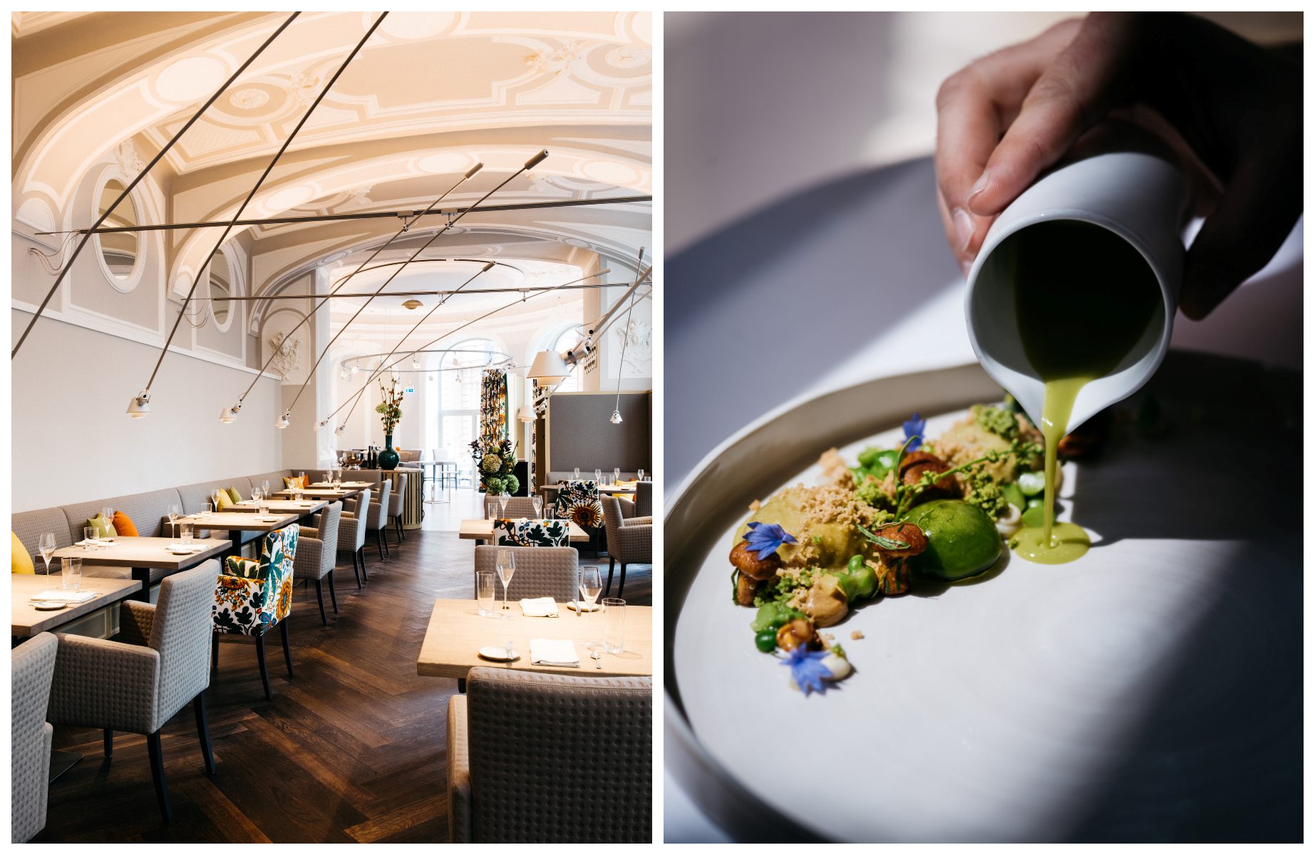 In the heart of Vienna, TIAN offers elegant all-vegetarian tasting menus of dishes made with regionally sourced produce and expertly paired with organic juices and wines. © Ingo Pertramer / Tian Vienna