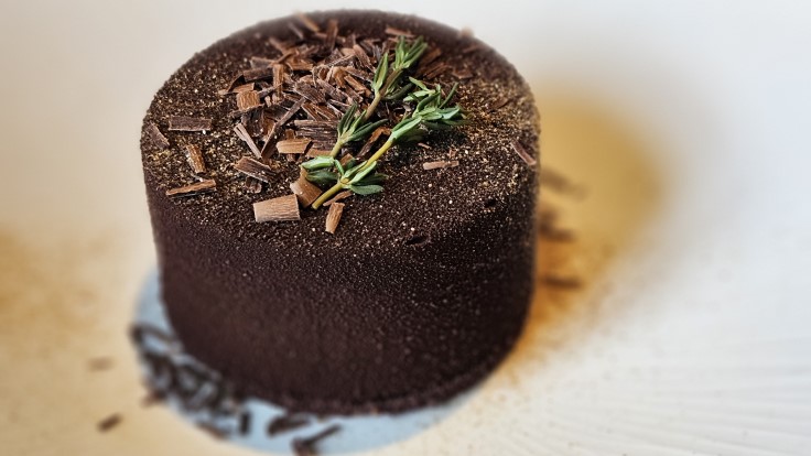 A dessert of dark chocolate with dried porcini at Bib Gourmand Kristoforas (© Kristoforas)