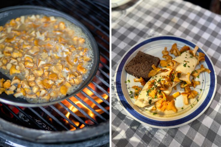 Asta's foraged chanterelles being turned into an omelette served with house-baked Lithuanian rye bread (© Desertų klubas)
