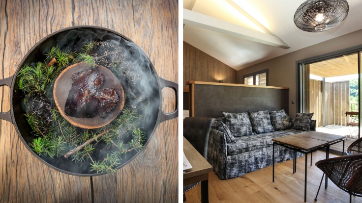 Une table qui magnifie le terroir local dans une ancienne auberge de relais reconvertie en hôtel de charme © Luc Fauret (G) / Les Glycines (D)