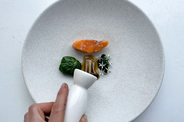 Dry-aged trout with wild garlic and onion at Wilsons. © Jan OSTLE