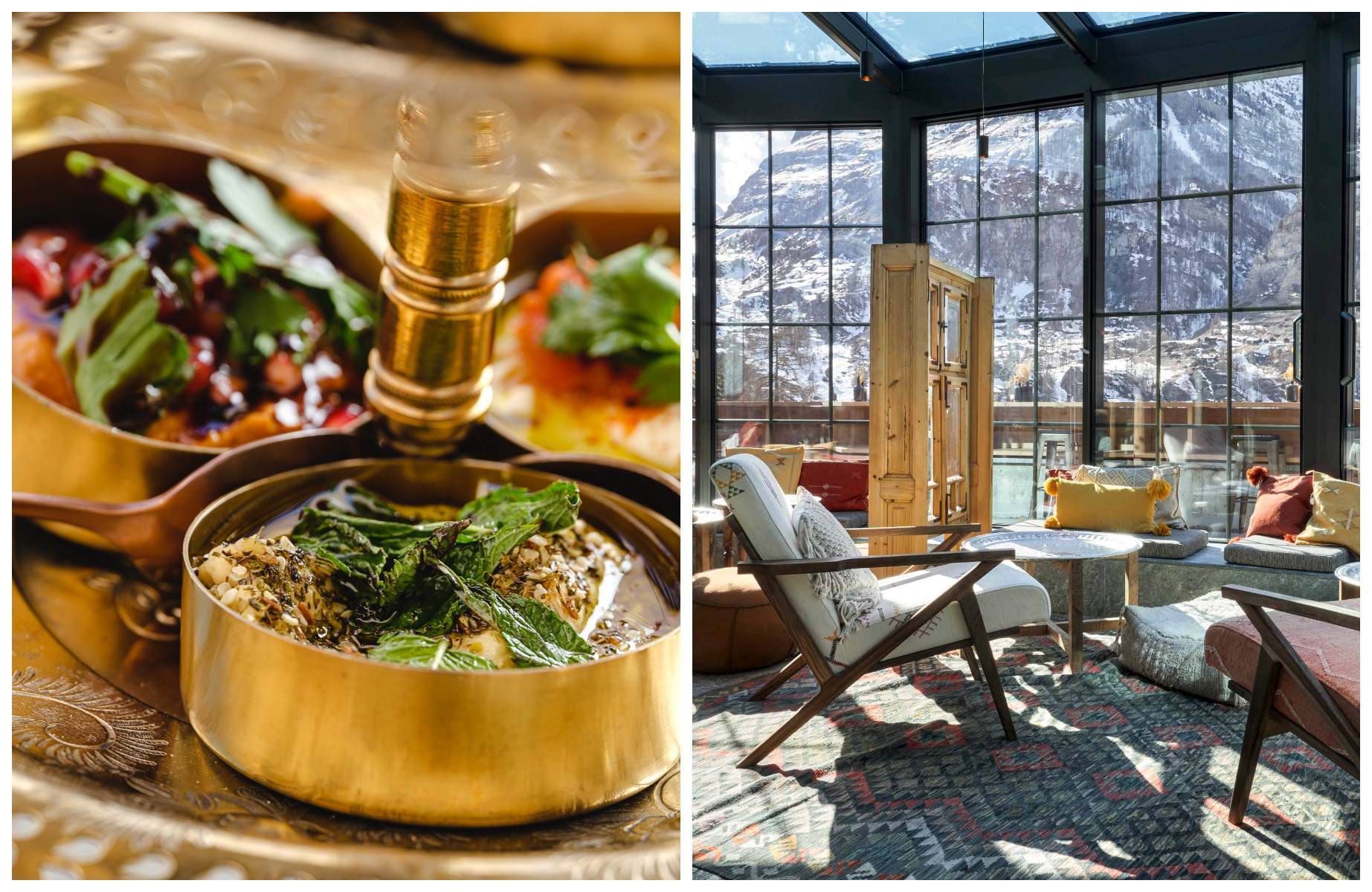 Hotels and restaurants here offer lots to do on and off  the ski slopes around the Christmas holidays. (L) Christian Pfammatter (R) CERVO Mountain Resort/Bazaar