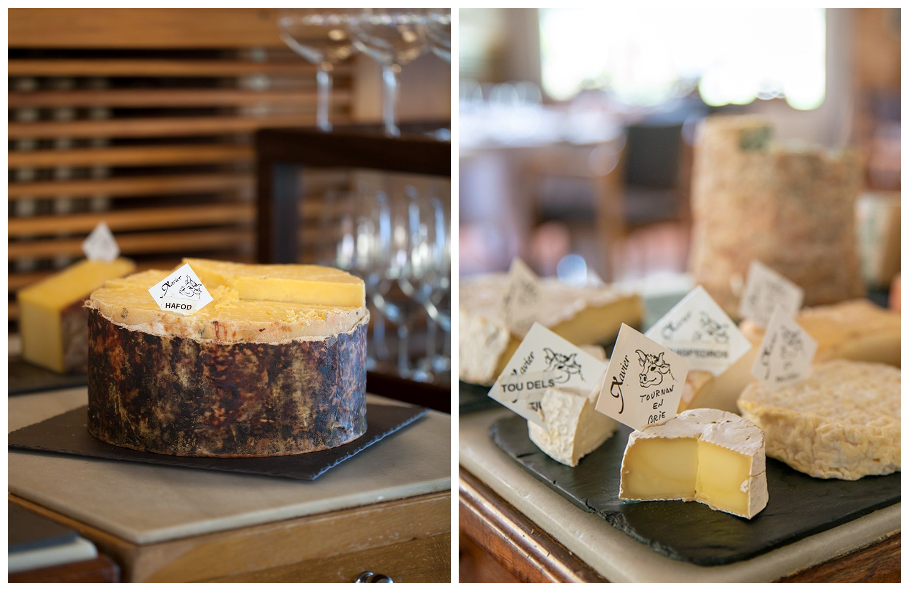 El singular queso Hafod (izquierda) forma parte de la exquisita selección de 22 quesos del restaurante El Motel. © El Motel