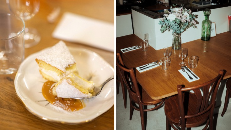 On déguste le classique gâteau à la coco dans une salle ouverte sur la cuisine © Charles Hemon