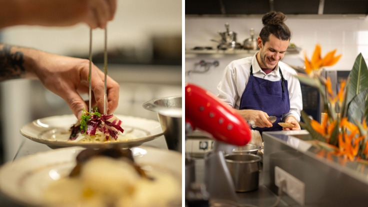 César apporte sa sensibilité méridionale dans les menus qu'il concocte avec la cheffe Julia © Charles Hemon