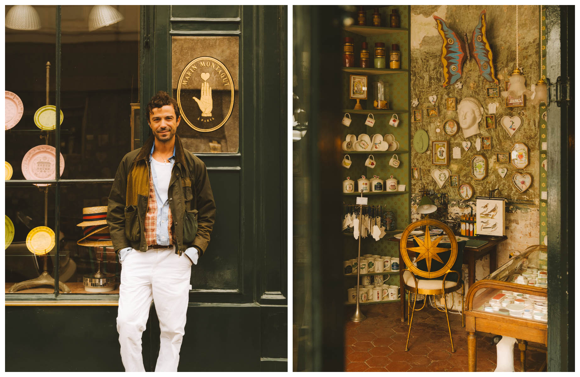 Artist Marin Montagut in front of his atmospheric boutique close to the Luxembourg Gardens, that feels like a portal to time passed. ©Joann Pai/The MICHELIN Guide