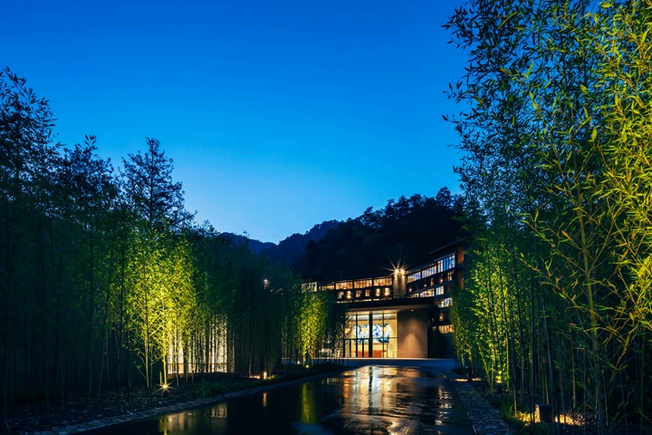 A bamboo-lined entrance sets a tone of quiet seclusion and ceremony.