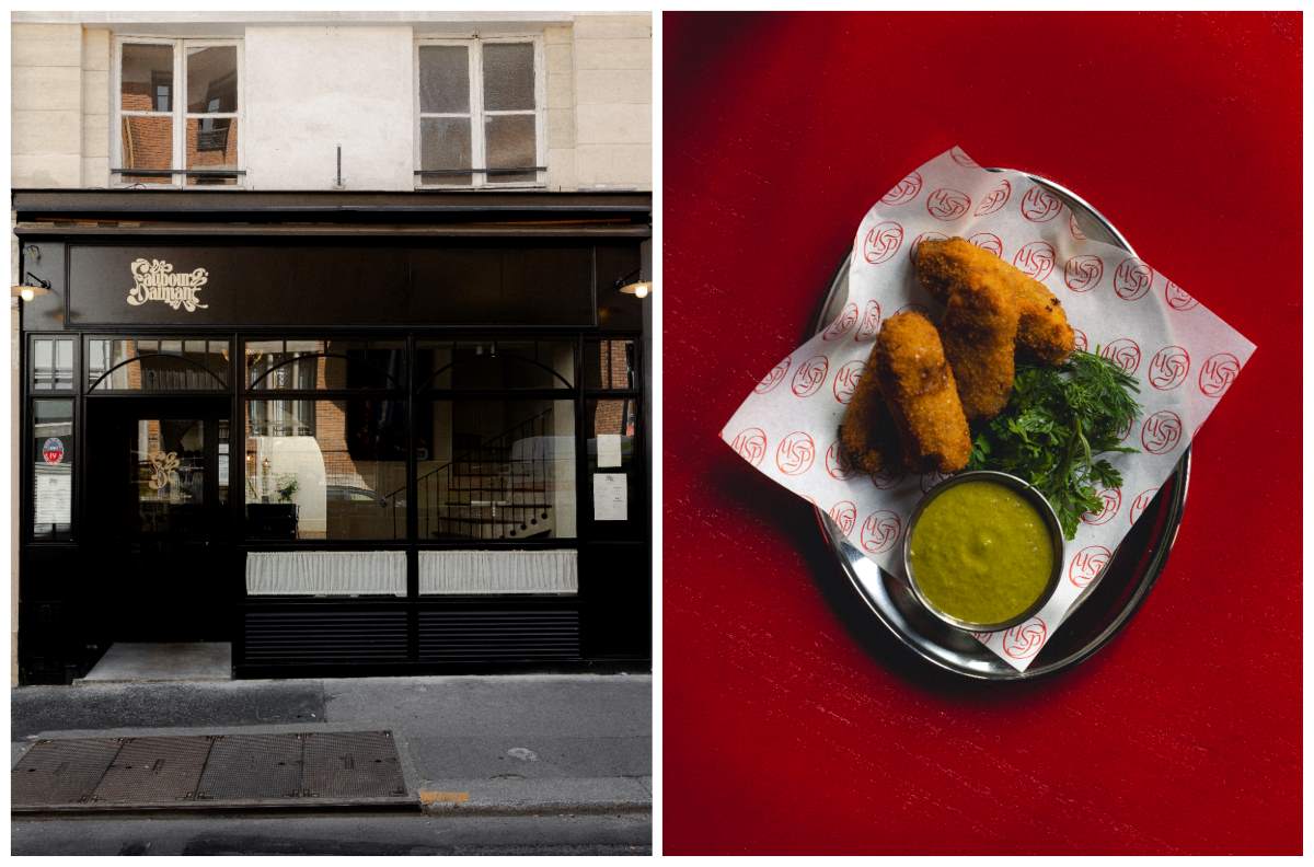 Vegan restaurant Faubourg Daimant in Paris and its signature "croquettes cochonnes". © Léo Kharfan