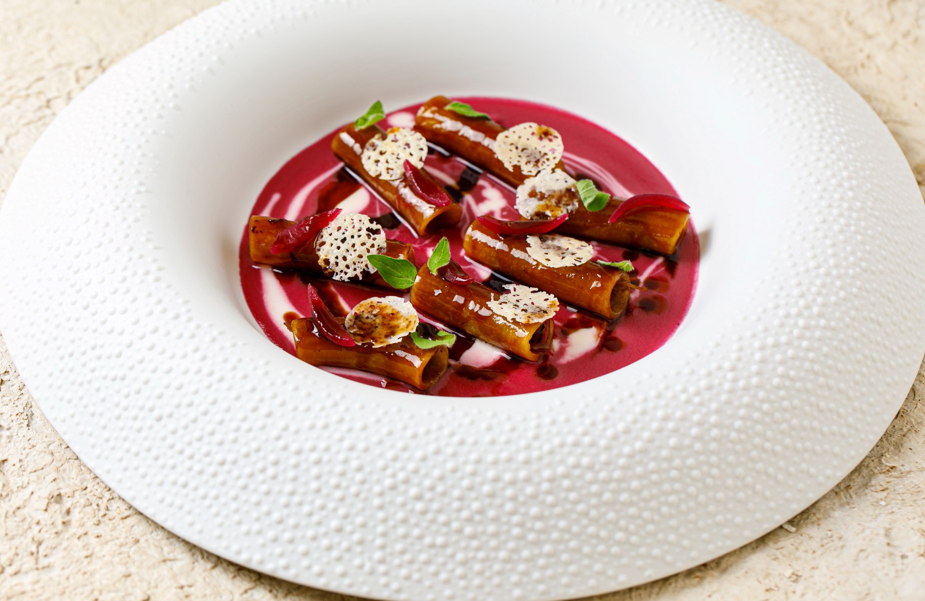 L_Olivo at al Mahara_Candele with veal genovese sauce, red onion, marjoram and provolone del Professore cheese