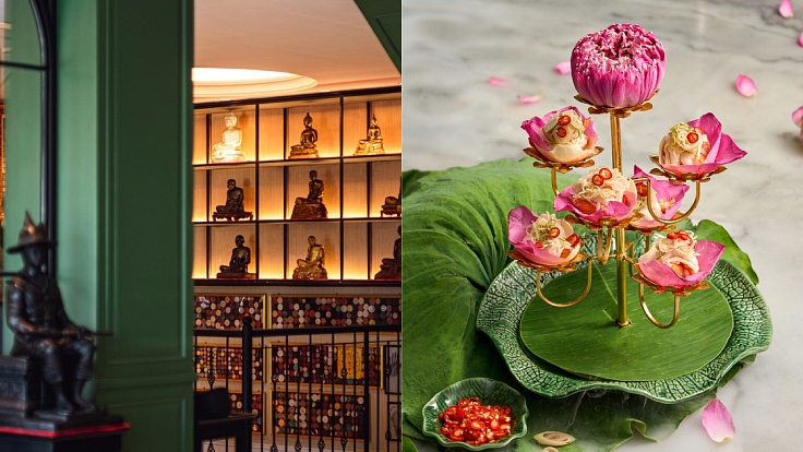 Bucha pairs Southern Thai heat with a serene, amulet-lined dining space. (© Bucha)