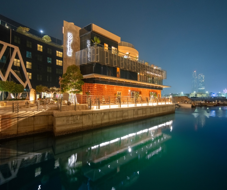 Right on the water, the three-storey building sits idly on the Al Bateen marina. Image credit: Ziryab Alghabri/3Fils Abu Dhabi