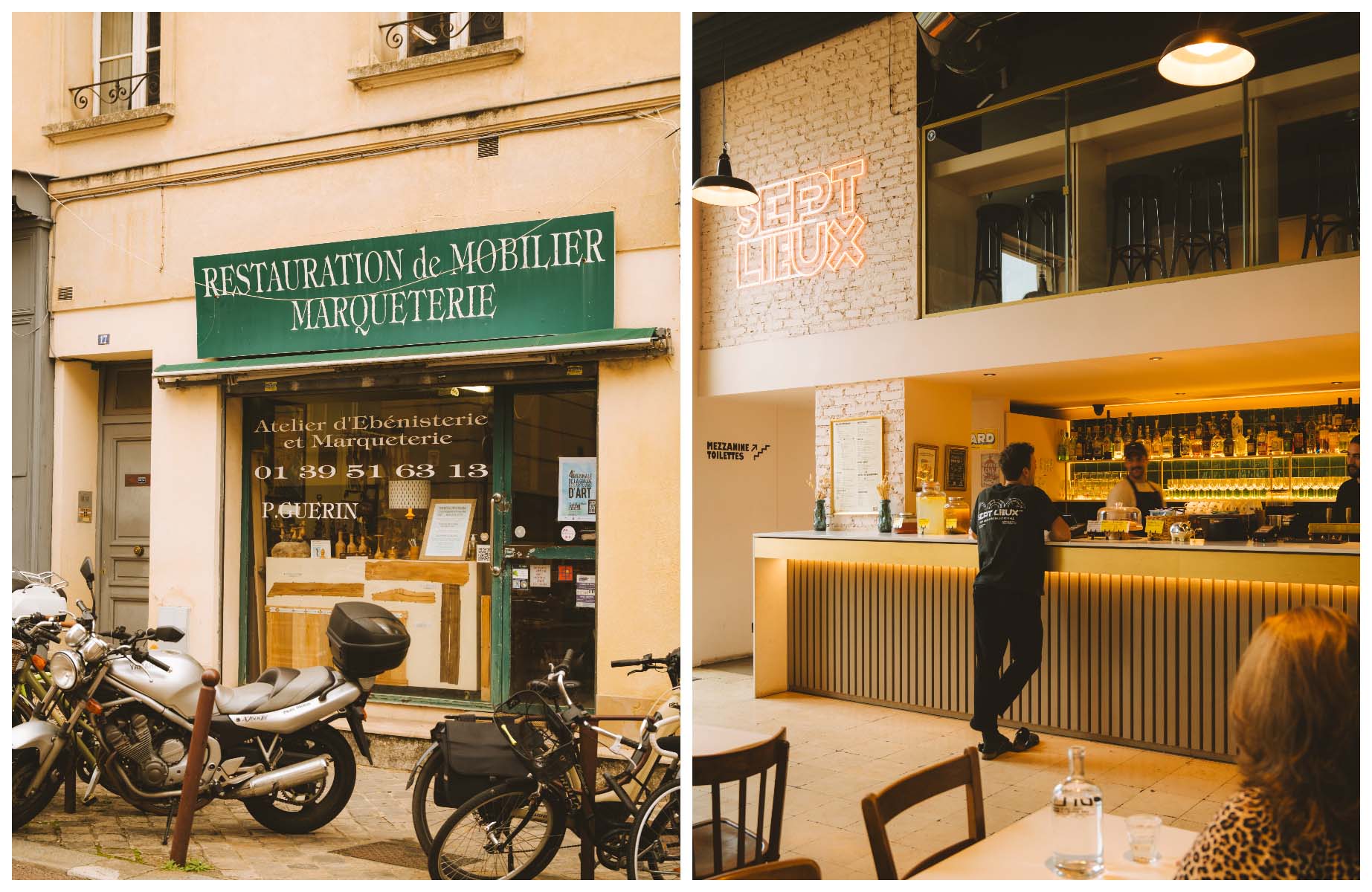 Workshop of master cabinetmaker Philippe Guerin (MOF), located on Rue du Vieux Versailles. The bar side inside the Ancienne Poste art hub. © Joann Pai/The MICHELIN Guide