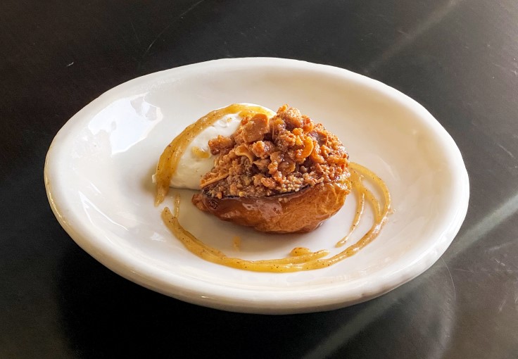 Roast Pear, Almond Crumble, Mascarpone and Honey Butter at Courthouse, Carrickmacross. © Conor Mee