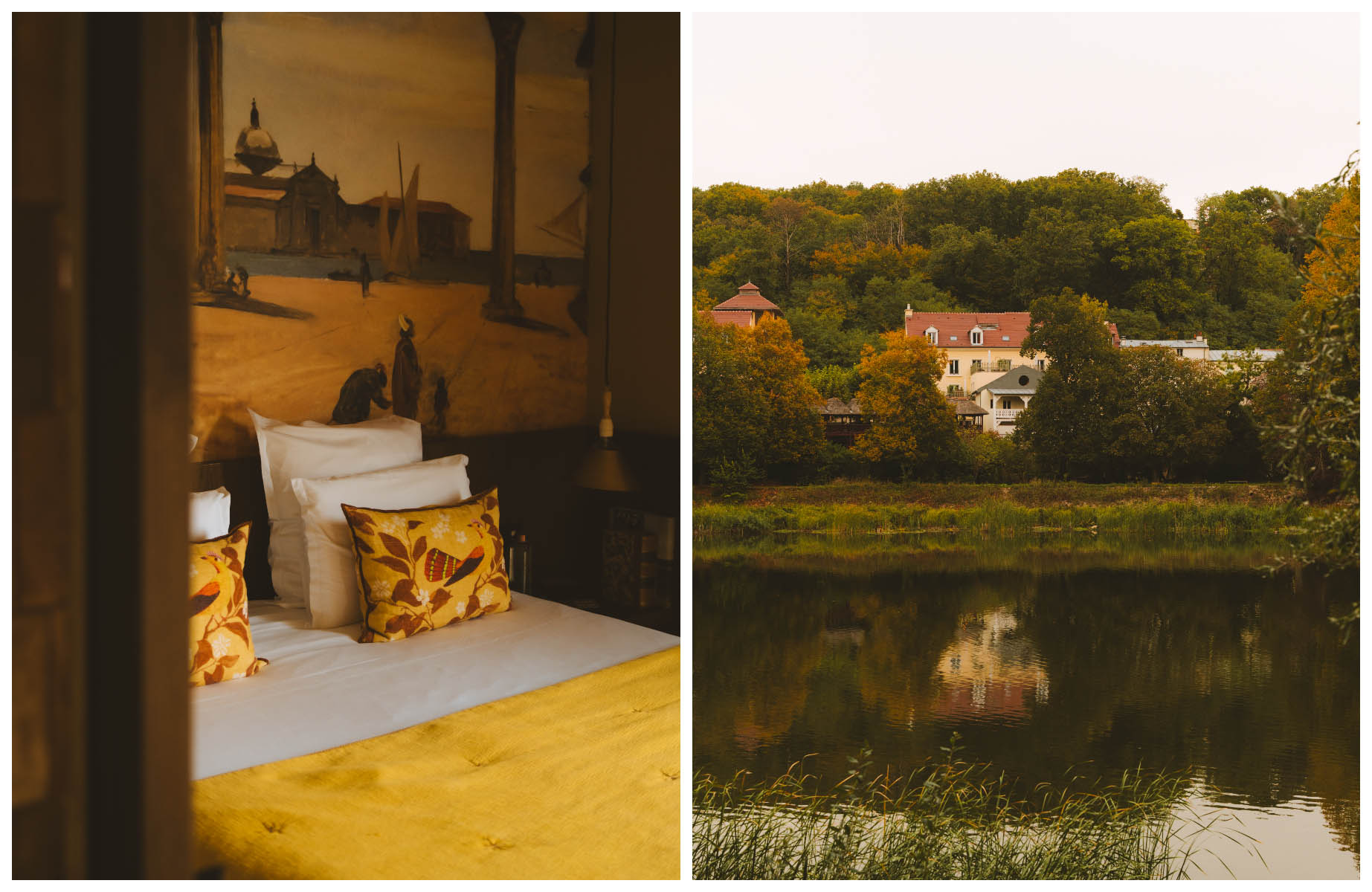 A room and the view of the lakes at Les Étangs de Corot hotel near Versailles. © Joann Pai/The MICHELIN Guide