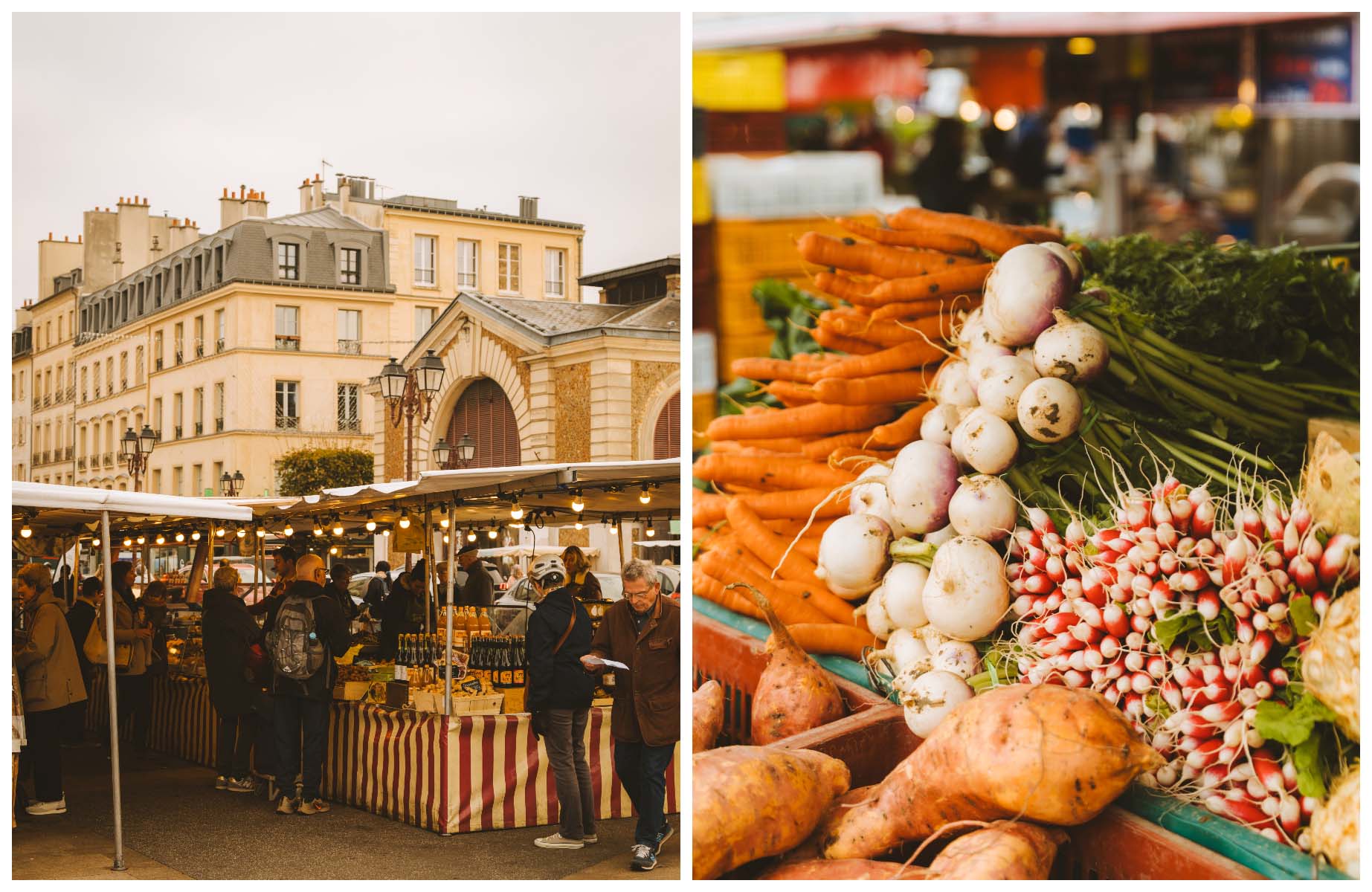 The stalls of the Notre-Dame market in Versailles, France. © Joann Pai/The MICHELIN Guide