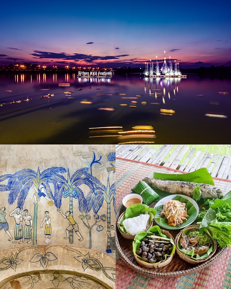Si Than Festival vibes: lakeside lanterns, Isan temple murals, and food worth traveling for. (© Shutterstock, Michelin)