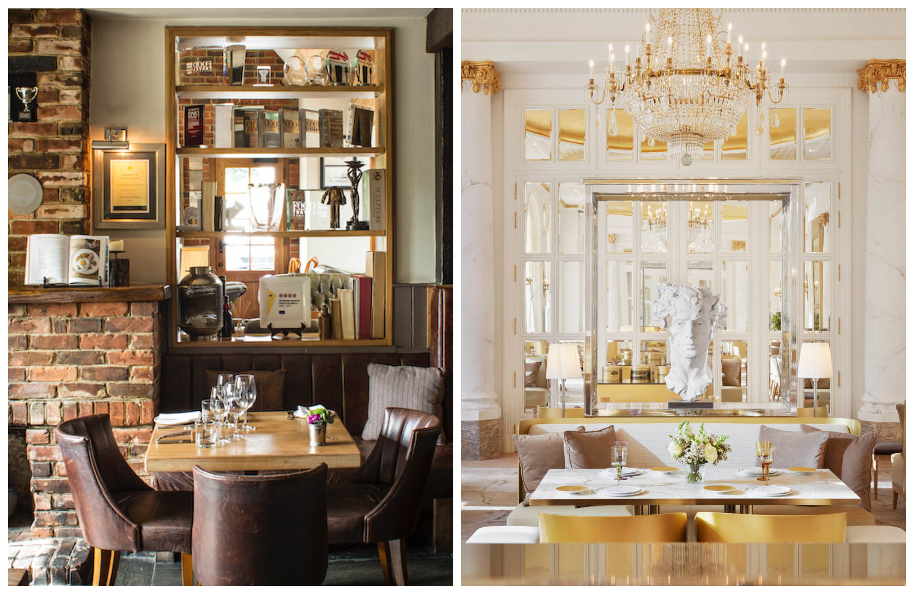 Whether the restaurant is a street food stall, a pub or a palace, it can earn a Star. Inspectors base their ratings solely on the quality of the food. Pictured here are pub Hand and Flowers in the UK and Deessa in Madrid. ©Cristian Barnett/Hand and Flowers - Manolo Yllera /Deessa 