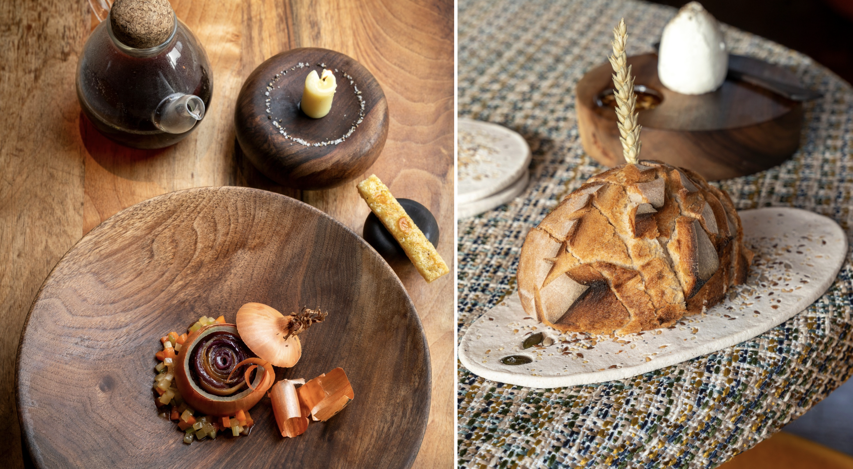 L'Auberge de Montmin : bougie à la moelle et assiette comestibles © Natalia KHOROSHAIEVA