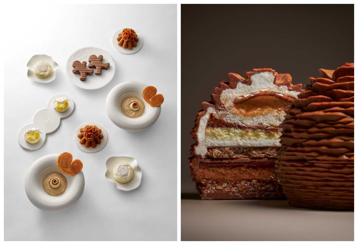 A festive spread by Pastry Chef Anne Coruble, including a bûche of no less than 13 layers. © Peninsula Hotels