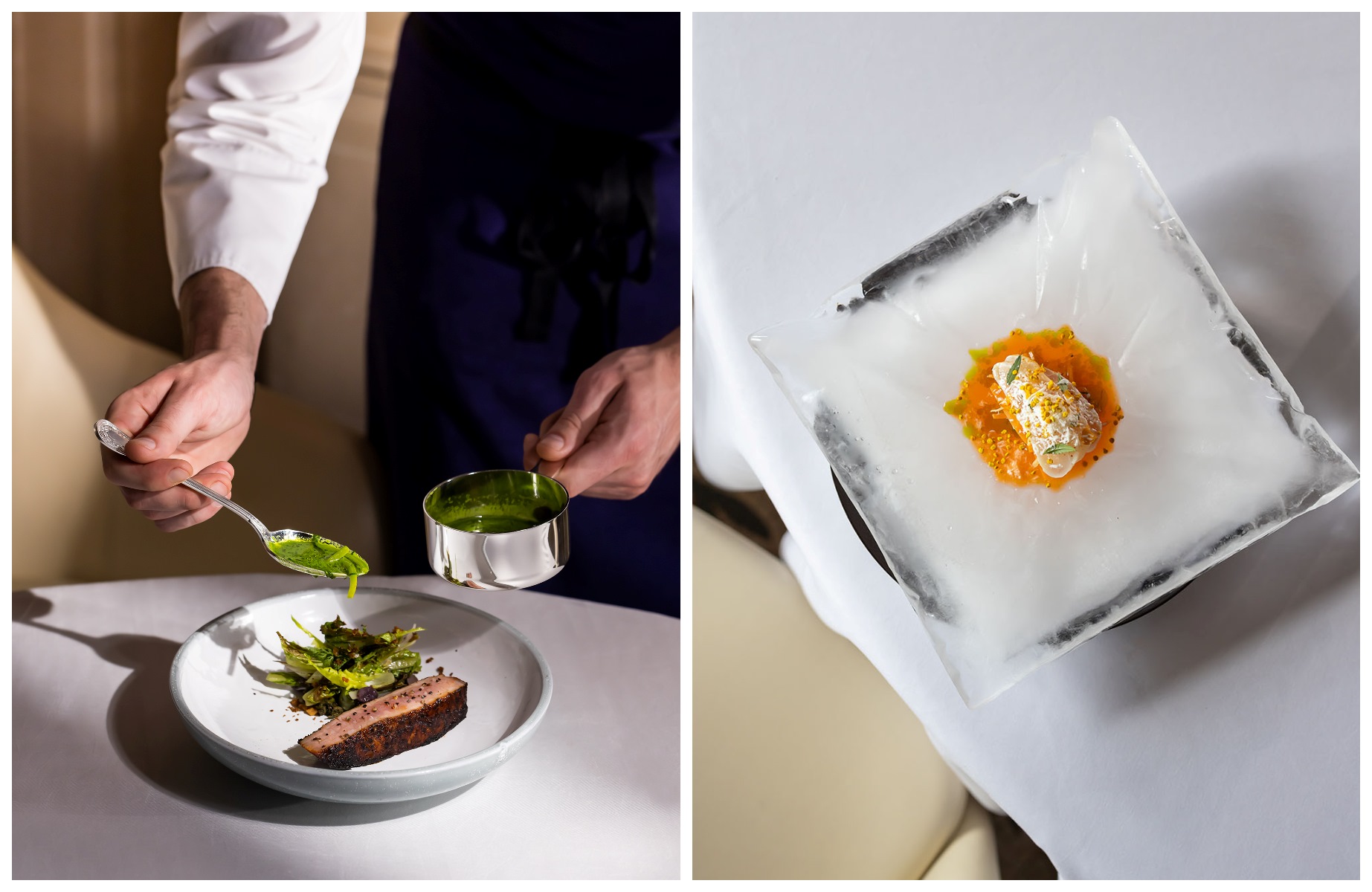 At Le Meurice, the Chef’s Table offers 8 seats with a rare view of Amaury Bouhours’ inventive cooking crafted right in front of you. © Maki Manoukian/Restaurant Le Meurice Alain Ducasse