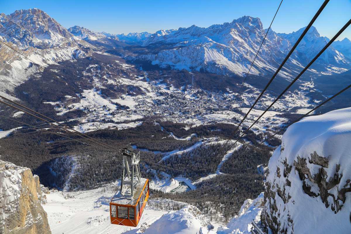 Cortina in the Italian Dolomite mountains seen from a cablecar. © Digitalaida