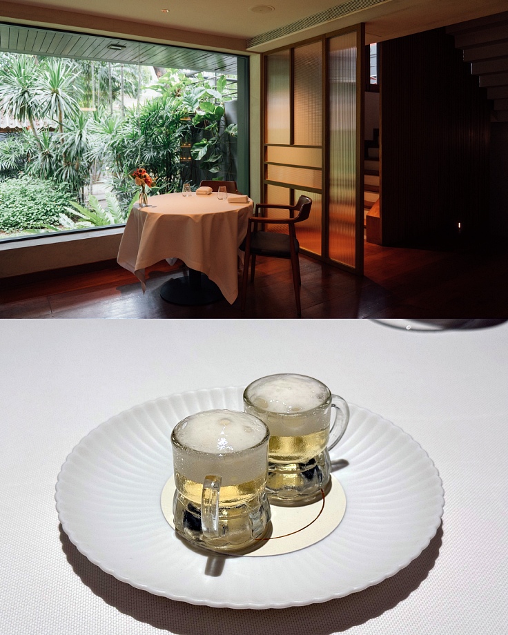 A playful nod to Bavarian beer culture, featuring Obatzda paired with a refreshing beer-and-lemonade aperitif. (© Anuwat Senivansa Na Ayudhya/The MICHELIN Guide Thailand)