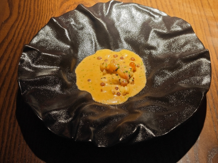 Shu's Yellow Wine Aka Ebi, Hua Diao Butter and Ikura. © The MICHELIN Guide