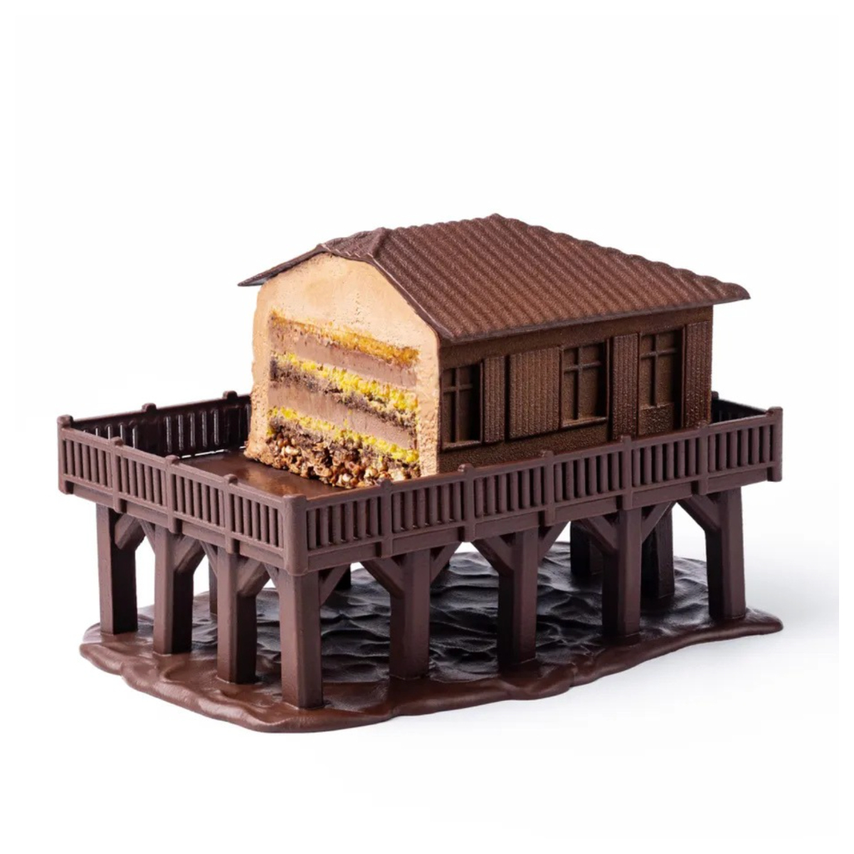 « La Cabane Tchanquée », bûche de Noël 2025 du chef pâtissier Gaëtan Fiard (Bordeaux) © Intercontinental Grand Hôtel Bordeaux
