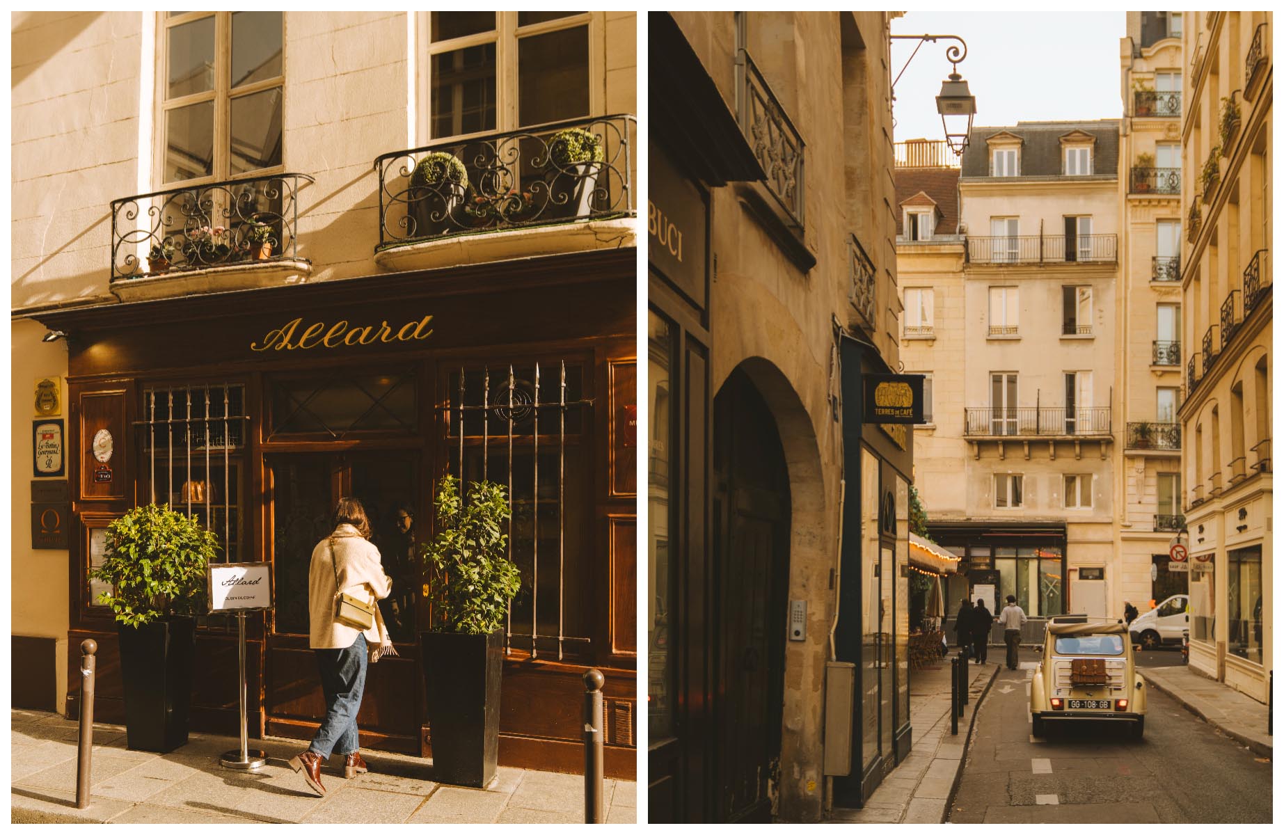 Heading to Allard, a traditional bistro, and a picturesque street nearby in Paris. © Joann Pai/The MICHELIN Guide