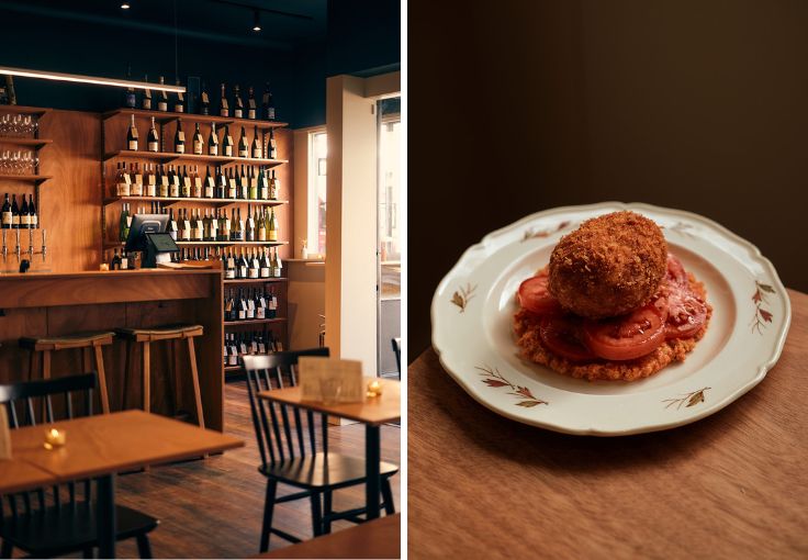 The dining room and a dish from Ardfern in Leith. © Sam Christie