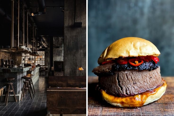 Dark, moody interiors and barbecue food combine for an unconventional date night treat. © Carol Sachs/Smokestak