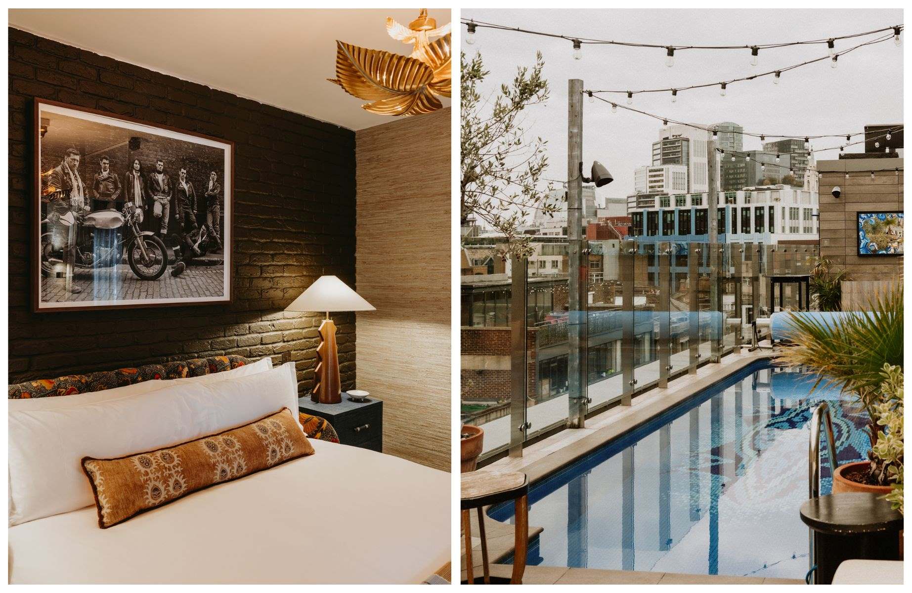 Richard's Flat, the biggest suite at Virgin Hotel Shoreditch, and the hotel's rooftop pool. © Joanna Yee/The MICHELIN Guide