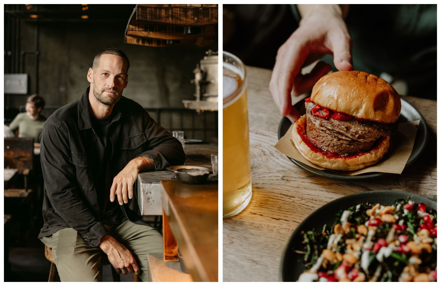 Smokestak founder David Carter and his signature beef brisket bun. © Joanna Yee/The MICHELIN Guide