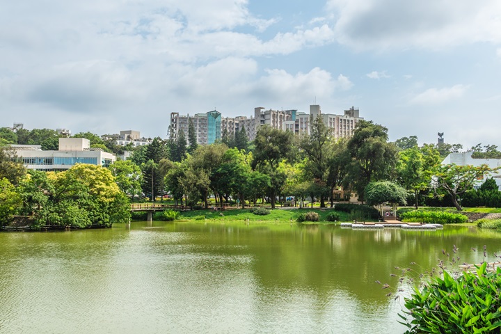 沿著清華大學成功湖畔散步或慢跑，感受微風與陽光，清新宜人。（©Shutterstock）