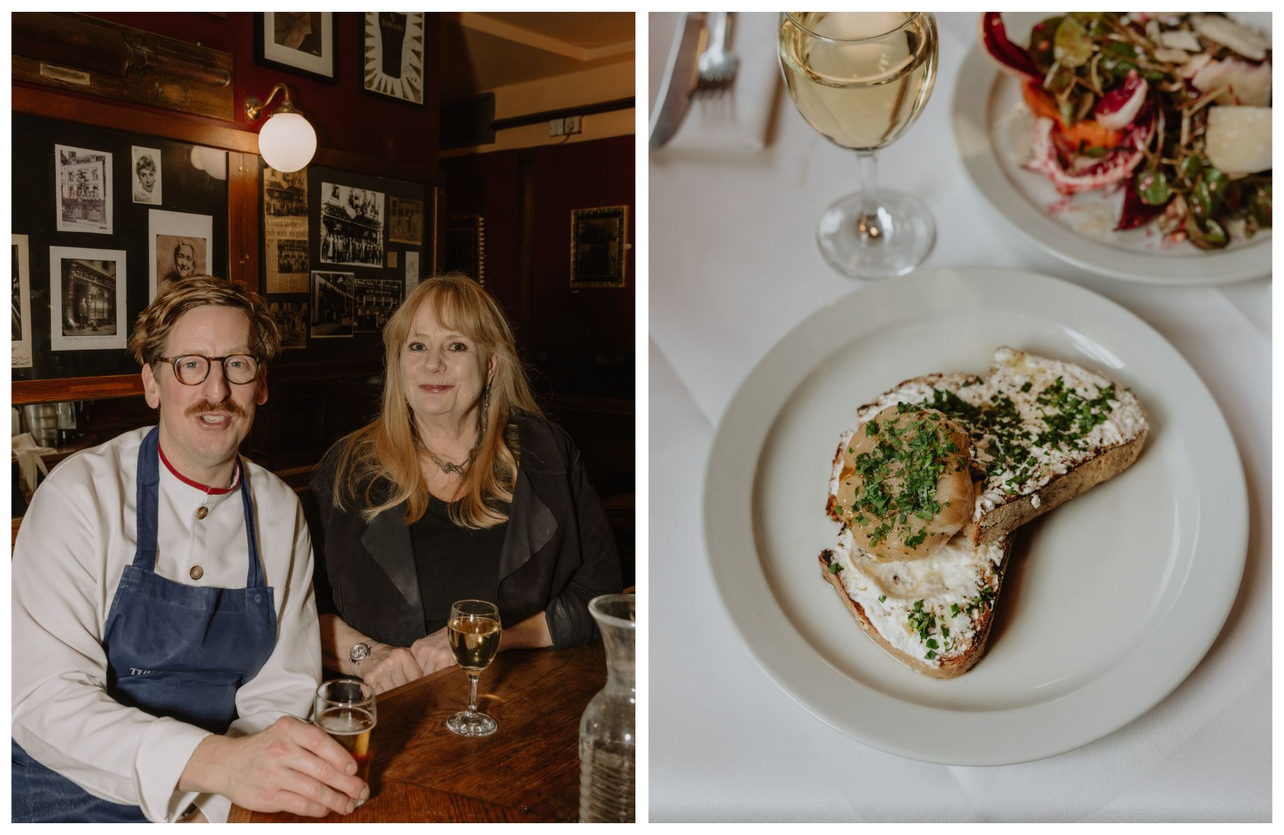 Chef Neil Borthwick and landlady Lesley Lewis from The French House, with one of Borthwick's dishes. © Joanna Yee/The MICHELIN Guide