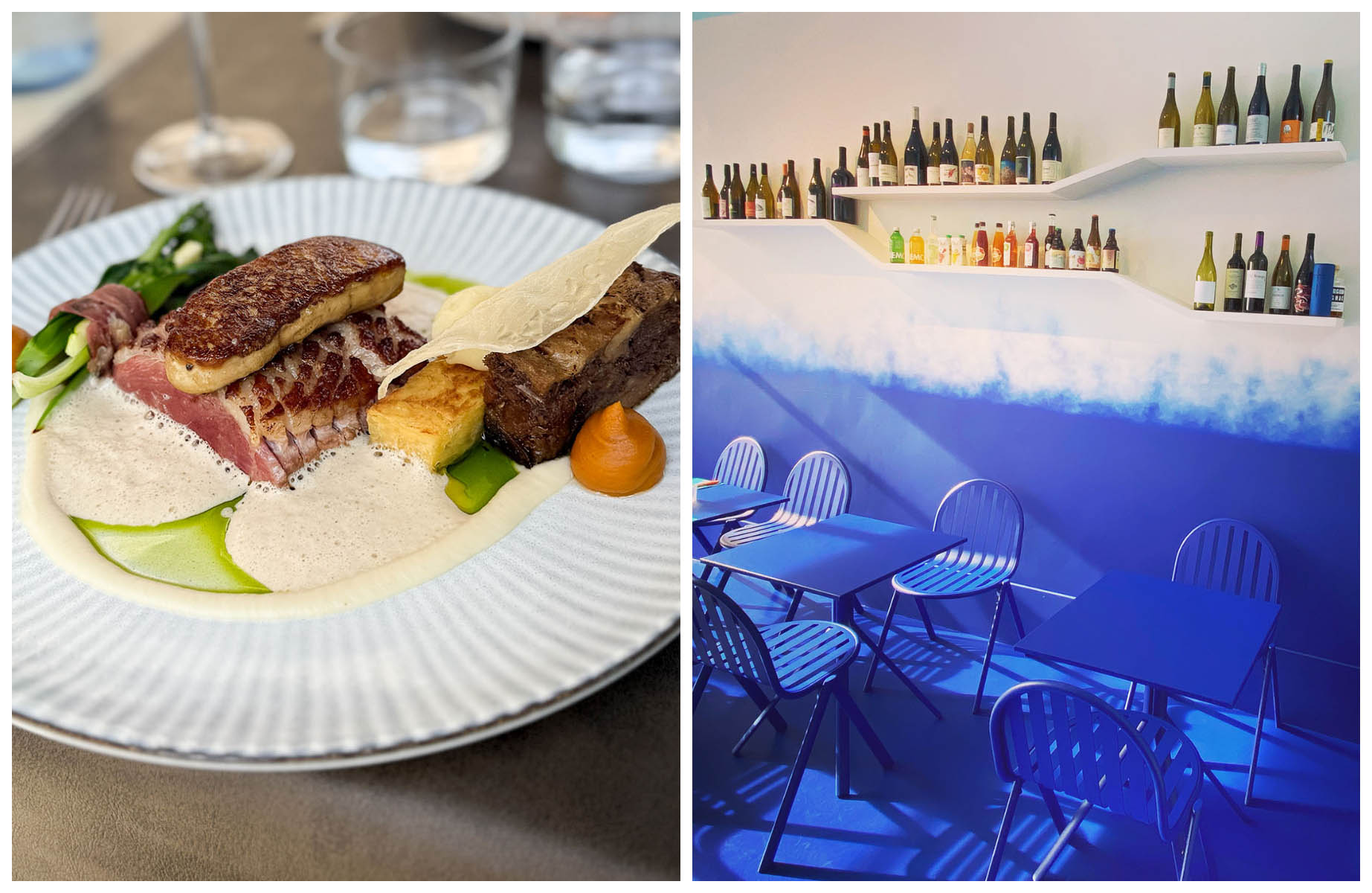 Seared duck at Monsieur Robert restaurant and the interiors of Rafales. © Monsieur Robert, © Rafales