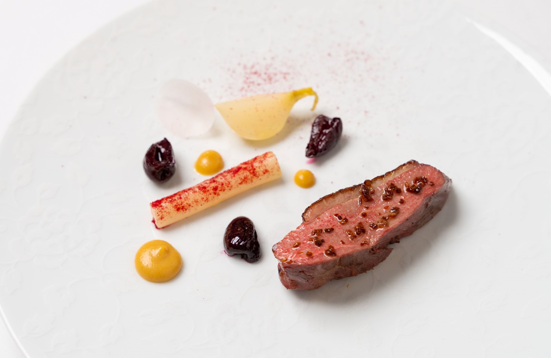 Skeaghanore duck with preserved cherries, tamarind and miso mustard. © Eric Harford/The Pullman