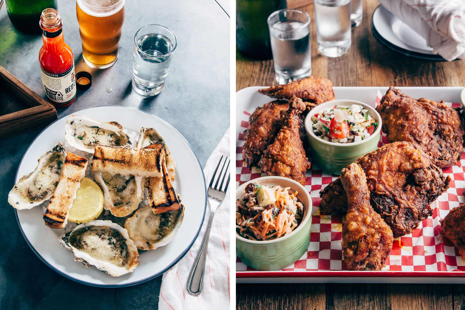 Charleston oysters and hard crust chicken. © Peter Frank Edwards/Leon's Oyster Shop