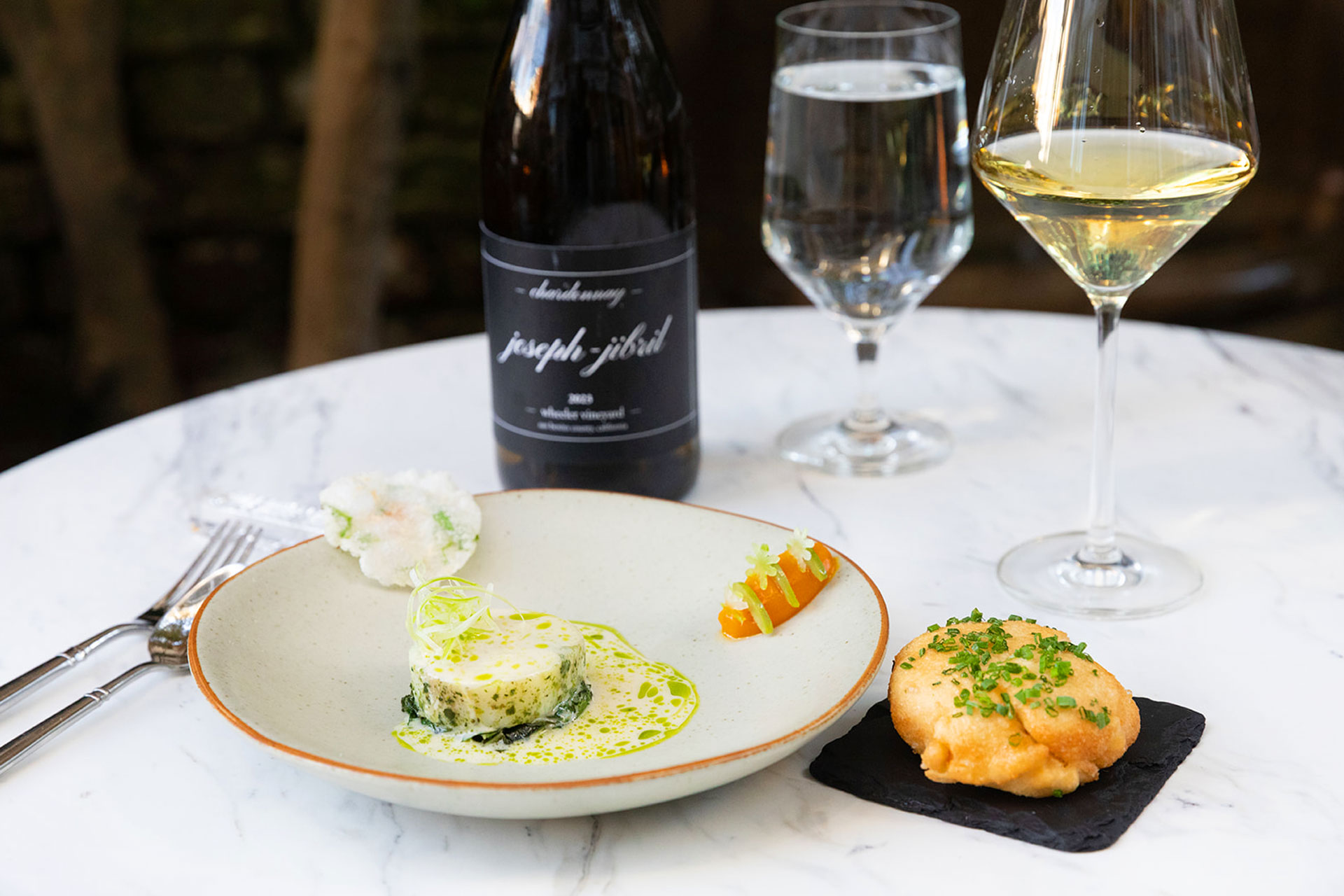 Halibut with collard greens, smoked mussel and satsuma. © Aleece Sophia/Zero George