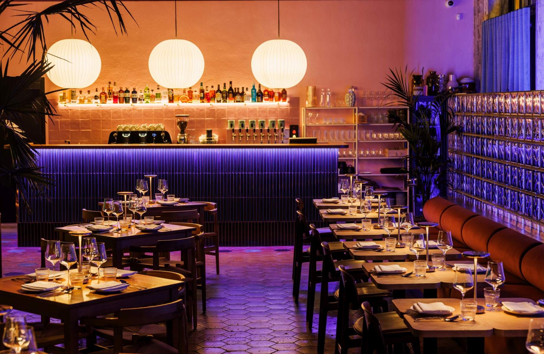The sultry dining room at UMA, situated in a former submarine warehouse. © Lauri Laan/Uma