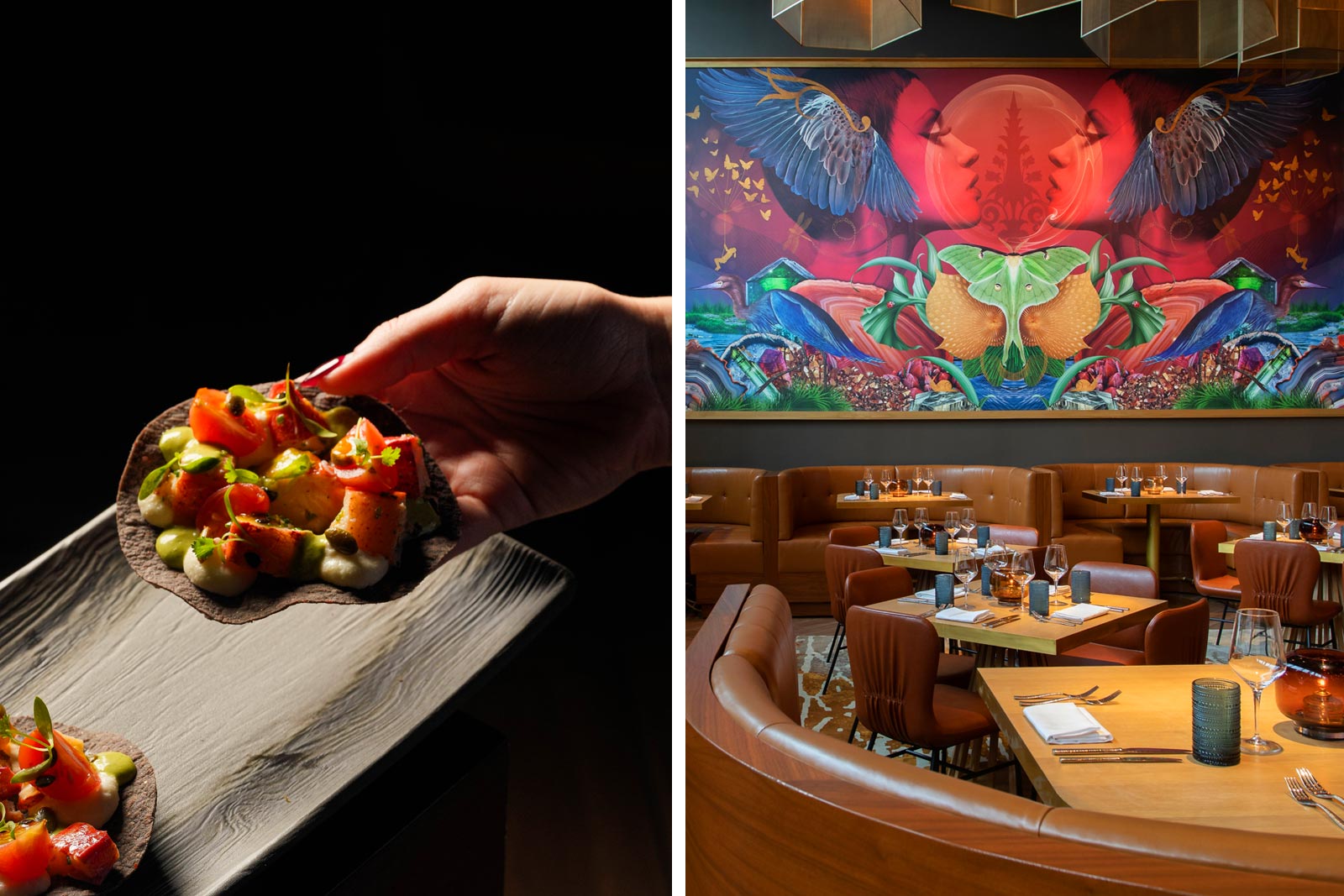 Lobster tostadas are a go-to order at Bacán, where all eyes are drawn to the vivid mural. © Zaidy Paewonsky/Bacán