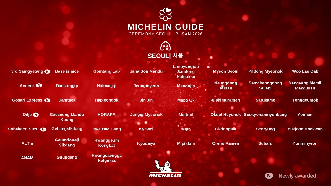 The complete list of Bib Gourmands, including new additions, in The MICHELIN Guide Seoul 2026. © The MICHELIN Guide