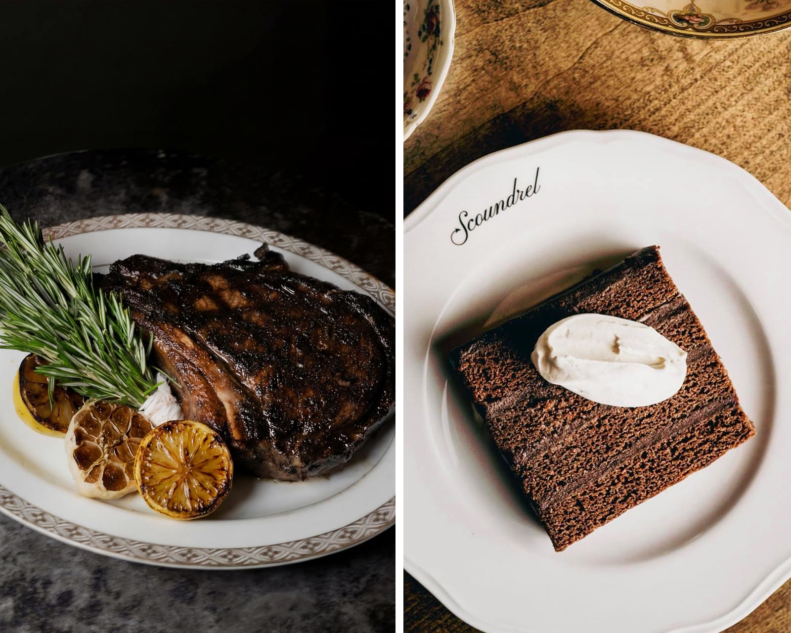 Tomahawk Ribeye et gâteau au chocolat à quatre niveaux de Mamamma. © Savannah Bockus/Scoundrel