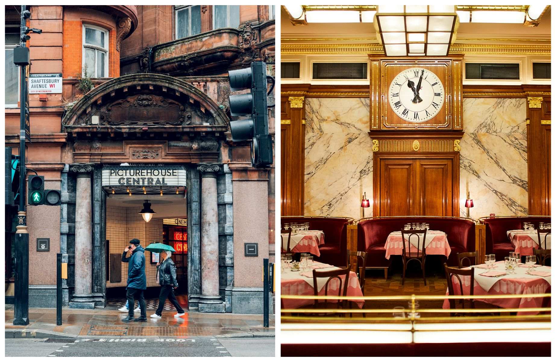 Picturehouse Central, one of the best cinemas in the West End, and the glitzy Brasserie Zédel. © Alena Kravchenko/iStock, © Andrew Burton/Brasserie Zédel