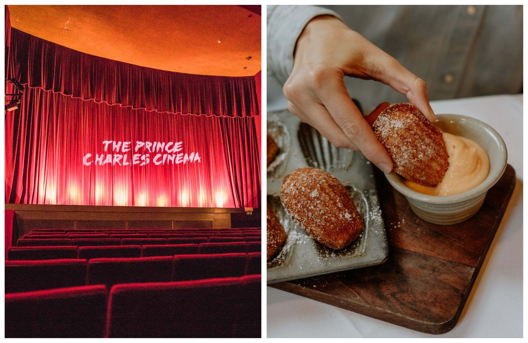 The curtain drawn at the cult favourite Prince Charles Cinema and fresh madeleines from The French House. © Nicole Enemann Photography, © Joanna Yee/MICHELIN Guide
