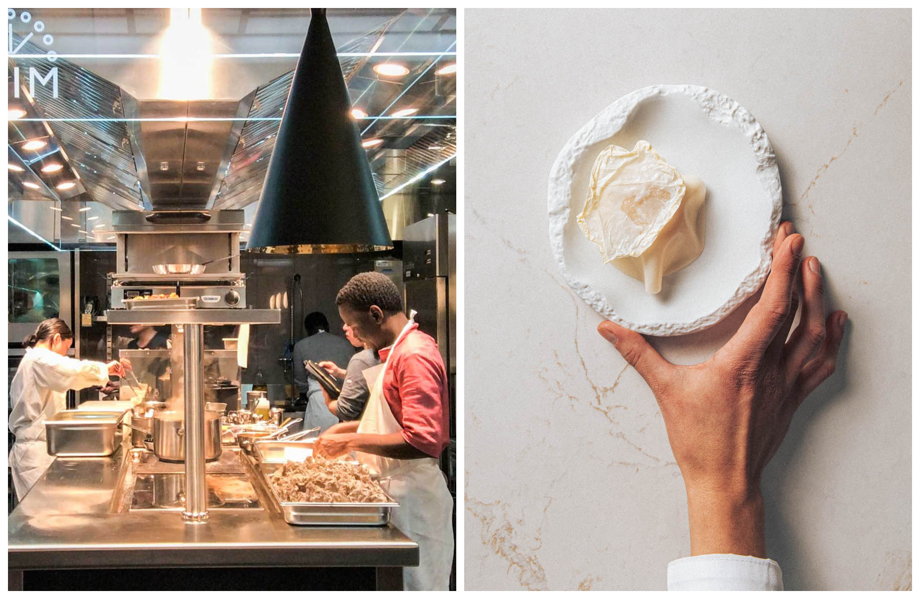Inside the kitchen at Pilgrim and a typically precise dish from Irwin. © Hideki/Pilgrim, © Pause-com/Irwin