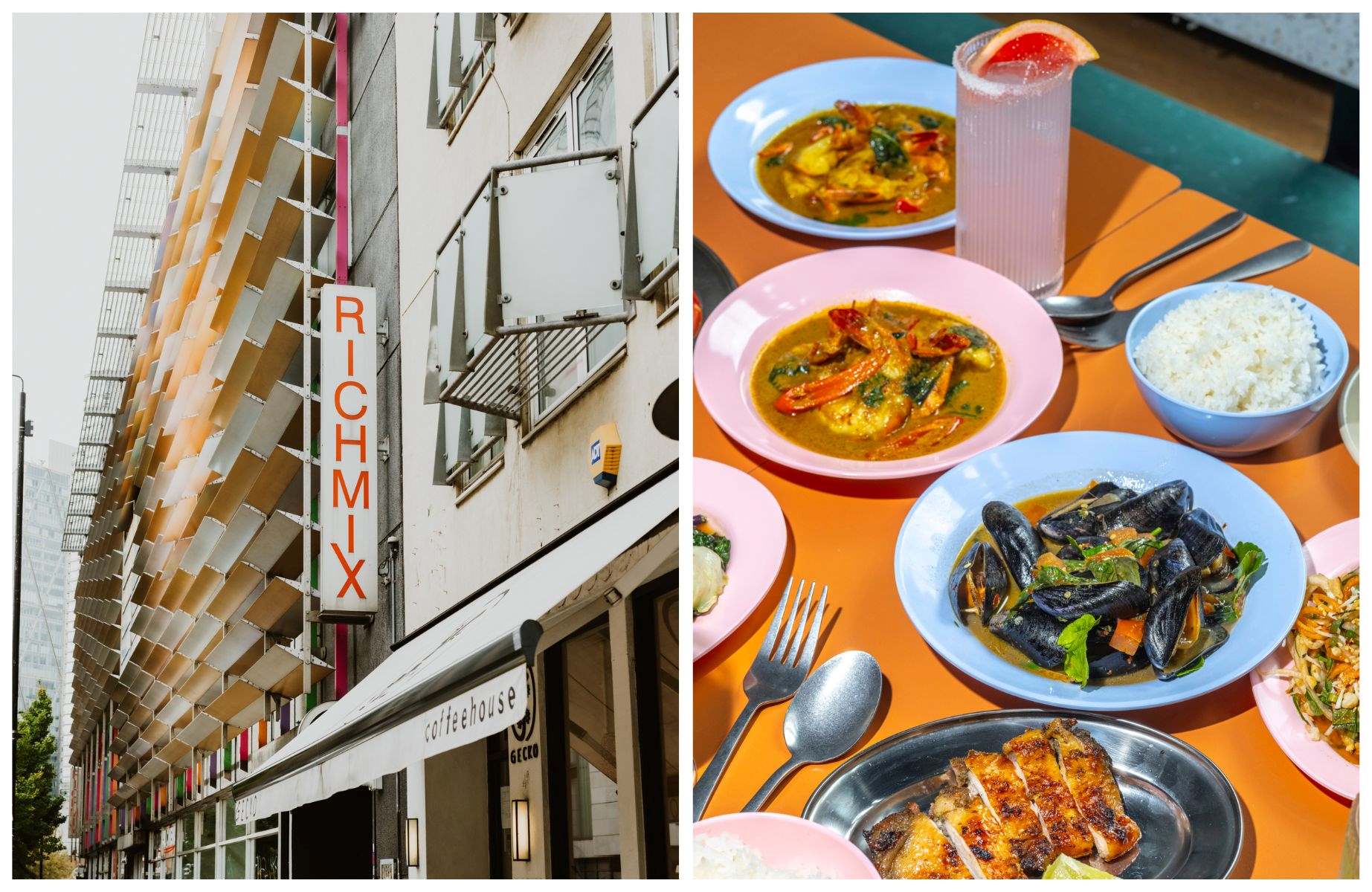 Outside Rich Mix in Shoreditch and the Thai sharing plates from Singburi. © Joanna Yee/MICHELIN Guide, © Tony Mak/Singburi